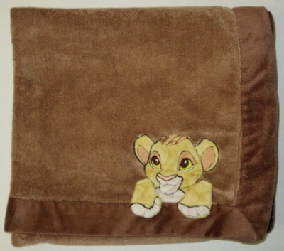 Disney Lion King Simba Brown Baby Blanket Embroidered Plush Fleece 30x40 - Image 1 of 4
