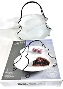 Gibson Elite 3 Piece 2 Tiered Porcelain Metal Serving Stand Used Once with Box - Picture 1 of 10