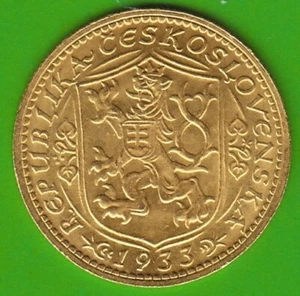 Coin Gold Czechoslovakia Ducat 1933 In Vz-St Light Scratches nswleipzig - Picture 1 of 3