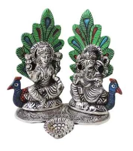 Estatua de aluminio Laxmi Ganesh figura religiosa hindú pieza de exhibición 5,8 pulgadas - Imagen 1 de 4