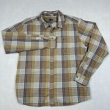 REI Co-op Wanaka Woven Shirt Mens Large Brown Yellow Check Nylon Tencel Outdoor