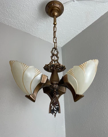 1930s Art Deco bat wing style 3 light slip shade fixture Cover