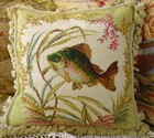 16" Unique Lovely Fish Sea Grass Floral Decorative Hand Woven Needlepoint Pillow