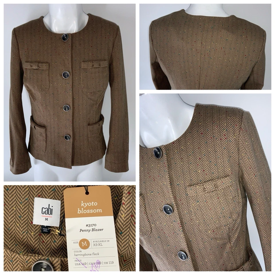 Chaqueta Blazer Cabi Penny Para Mujer’s M Marrón Espiga Mancha Bolsillos Nueva con Etiquetas YGI O5-7 Foto 1 de 4