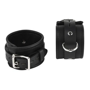 ANKLE CUFFS PREMIUM Handcrafted Leather BLACK Heavy Duty CF3ABlkBkStBlk - Picture 1 of 2