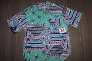 VINTAGE 80s NEWPORT BLUE MENS FLORAL RAYON HAWAIIAN SHIRT SIZE LARGE RARE NEW - Picture 1 of 11