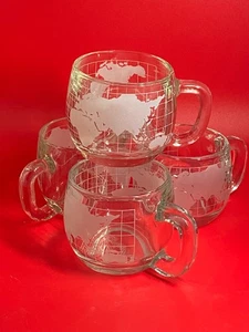 4 tazas de café vintage de vidrio esmerilado Nestlé Nescafe World Globe - Imagen 1 de 5