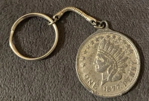 Vintage Silver Toned Keychain In The Style Of Indian Head Penny/Buffalo Nickel - Picture 1 of 4