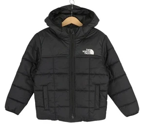 THE NORTH FACE Boy Jacket XS Black Reversible Insulated Hooded Full Zip Puffer - Picture 1 of 13