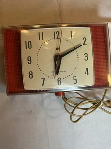 GE Telechron Wall Cock Vintage Funzionante Rosso MCM - Foto 1 di 15