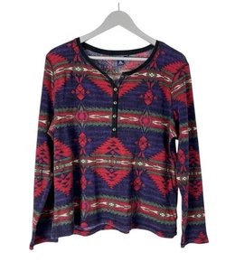 Top de Colección Chaps Ralph Lauren Mujer Térmico Henley Estampado Azteca XL Tribal Y2K - Imagen 1 de 7