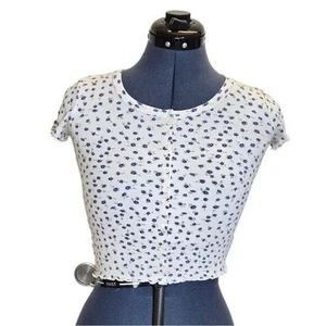 Top corto White Fawn antiguo floral botón delantero acanalado borde lechuga blanca M - Imagen 1 de 9