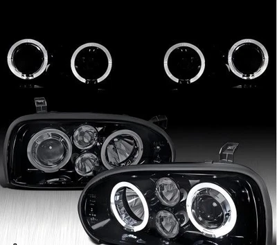 Fit For Golf MK3, Cabrio LED Halo Projector Headlights Black/Smoke 1993-1998 Foto 1 de 4
