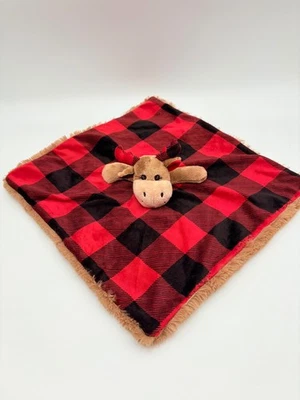 Trend Lab Moose Lovey Red Black Checkered Plush Toy Nursery Soft Squares - Image 1 of 4