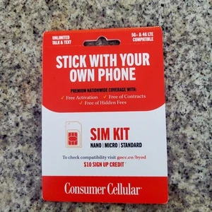Consumer Cellular SIM Kit | Nano/Micro/Standard | New Sealed - Zdjęcie 1 z 5