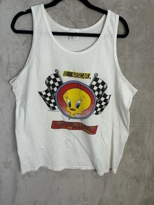 Vtg Tweety Bird 1996 Looney Tunes Nascar Racing White Tank Top Size 2X chest 48 - Picture 1 of 23