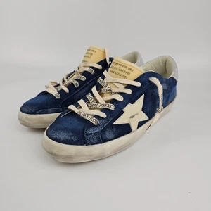 GOLDEN GOOSE Super-Star Men's Blue/Silver Suede Sneakers New - Picture 1 of 11