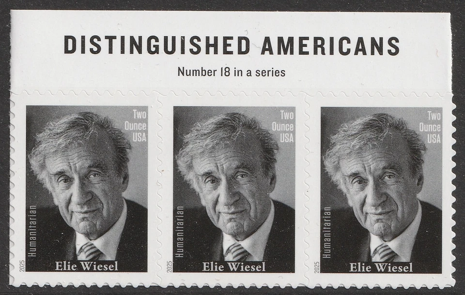 US 6037 Elie Wiesel two ounce header strip 3 MNH 2025 - Image 1 of 1