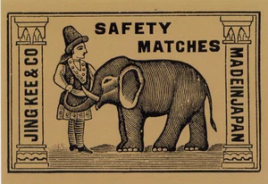 Elephant Jing Kee & Co• Japanese Match Label early 20th Century Art POSTCARD - Picture 1 of 1
