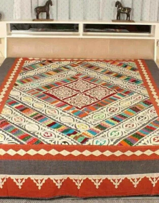 Colcha de algodón Gudri con apliques vintage hecha a mano india apliques King Foto 1 de 4