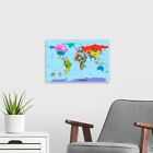 Children's Art map of the World Canvas Wall Art Print, Map Home Decor