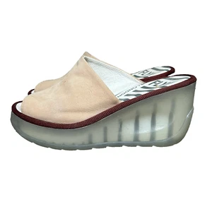 Fly London Wedge Sandal Womens 35 Us 5 Pink Nude Leather Slip On Peep Toe Comfy - Picture 1 of 9