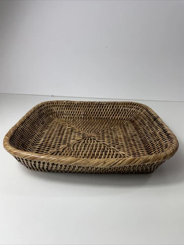 Rattan Bread Basket Wicker Woven Square Storage Brown 10 1/2”x1 1/2” B58 Cover