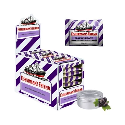 FISHERMAN'S FRIEND Fishermans Friend Blackcurrant Lozenges Sugar Free 25g x 24 & Travel Sweets Tin