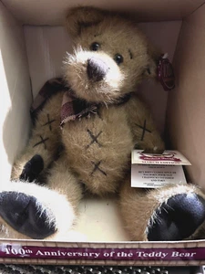 New 100th Anniversary Chadwick Fumbly Brown Teddy Bear Plaid Scarf Expressive - Picture 1 of 8