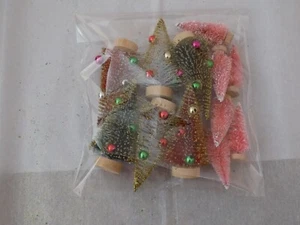 Christmas Pink/Bottle Brush Bead Tree 9 Pcs Scenery Village/Train Decor Display - Picture 1 of 3