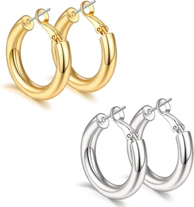 Chunky Gold Hoop Earrings for Women with 925 Sterling Silver Post, 14K Gold Plat - Picture 1 of 6