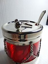 1930s Vintage  R. Blackinton R.B. &Co. Sterling Silver Ruby Red Glass Drum Jar