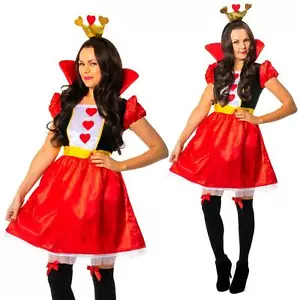 Ladies Alice In Wonderland Mad Hatter Queen Of Hearts Costume Fancy Dress - Picture 1 of 4