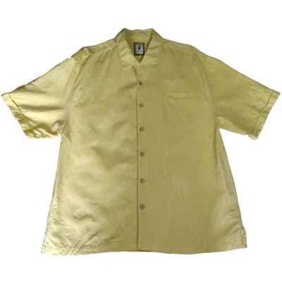 Camisa Hawaiana Jamaica Jaxx Vintage 100% Seda Para Hombres XL Jacquard Floral Amarillo  Foto 1 de 4