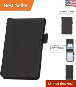 Stylish Faux Leather Pocket Notepad with Card Slots & Refillable Sheets - Black - Picture 1 of 8