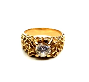 14K SOLID YELLOW GOLD CLEAR-STONE CZ SOLITAIRE NUGGET RING sz 8.75 -7.8 grams - Picture 1 of 7