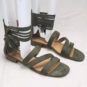 Comfortview Eleni Shoe Gladiator Sandal Green Faux Suede Sz 11W Wide Flat Ankle - Picture 1 of 16