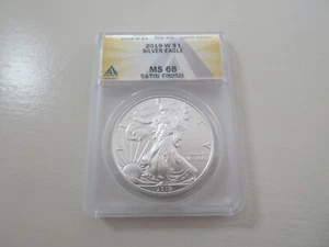 2019-W , S$1 , Silver Eagle , MS 68 , Satin Finish , ANACS - Picture 1 of 2