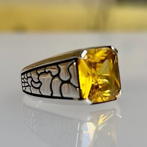 Men Ring 925K Sterling Silver Handmade Jewelry Yellow Citrine Stone All sizes