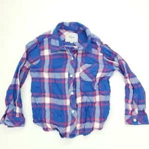 Rails Button Shirt Girls 8-9 Blue Pink Plaid 100% Rayon Long Sleeve - Picture 1 of 9