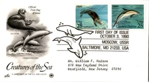 US FDC First Day Cover 1990 Creatures of the Sea Common Dolphin Otter - Picture 1 of 1