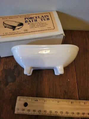 VTG SHACKMAN DOLLHOUSE MINIATURE GENUINE PORCELAIN BATH TUB w/FAUCETS~ORIG BOX - Image 1 of 4