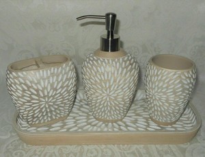 4 Pc Cynthia Rowley Pump Soap Dispenser Toothbrush Holder Tray NWT FREE SHIPPING