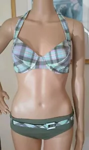 TOMMY BAHAMA RELAX 2 PIECE SWIMSUIT BATHING BIKINI 36C M OLIVE GREEN MADRAS - Picture 1 of 8