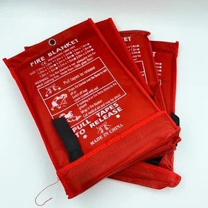 4 Pack Emergency Fire Blanket Fire Suppression 1m x 1m Fiberglass Woven 40x40" - Picture 1 of 2