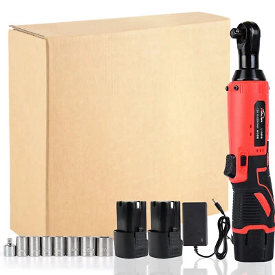AUTOJARE 3/8'' Cordless Ratchet Right Angle Wrench Impact Power Tool 2 Battery & 7 Socket