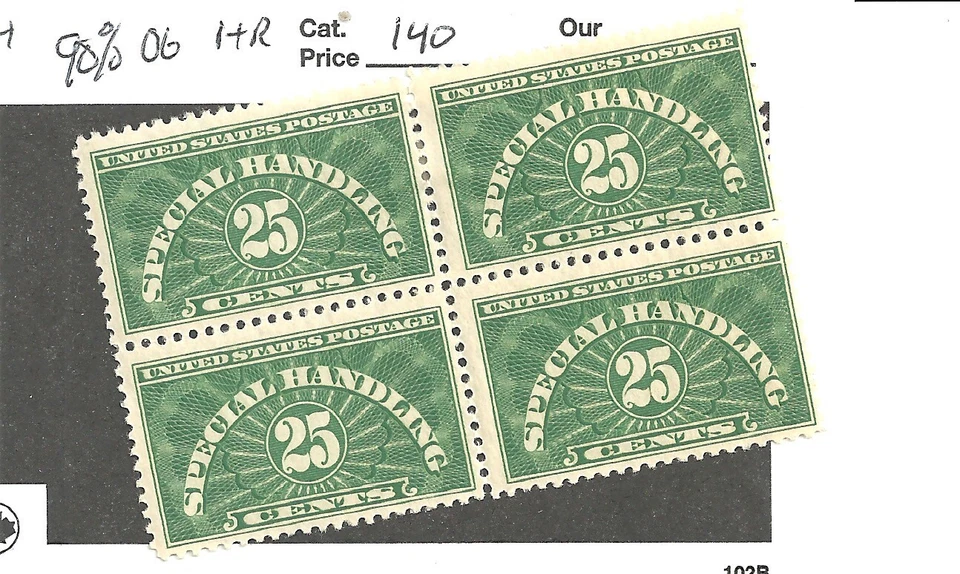 Special Handling, QE4, 25 cent green block of four, Mint 90% OG, h/r, SCV $140 - Image 1 of 2