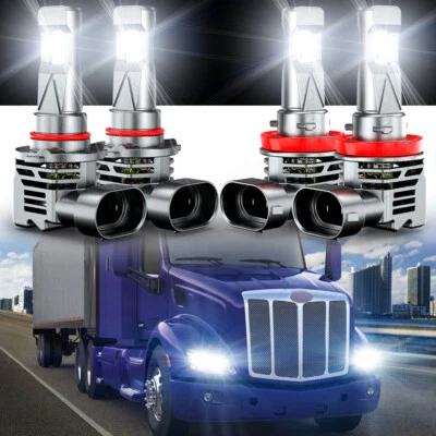Fit Peterbilt 579 587 卡车灯白色 6000K 9005 H11 高/低 LED 车头灯灯泡 — 第 1/4 张图片
