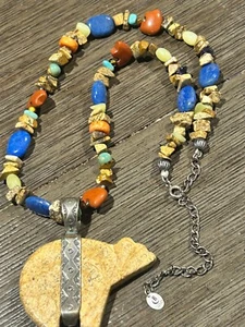 CAROLYN POLLACK MULTI-EDELSTEIN & STERLING HALSKETTE MIT GROSSEM BÄREN ANHÄNGER, 16" - Bild 1 von 5