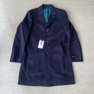 NWT Ted Baker Men’s Endurance Wool Overcoat Size 42R Navy 3-Button Lined - Picture 1 of 7